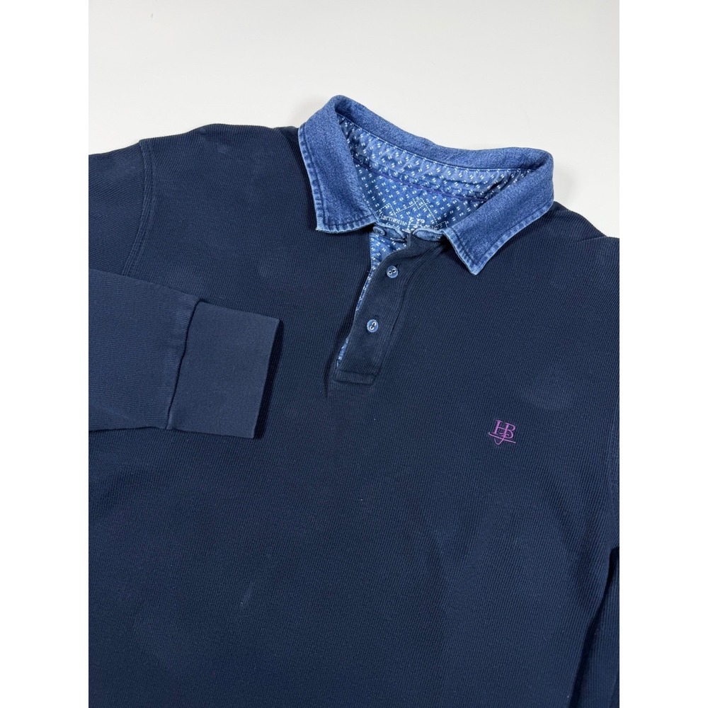 Harmont & Blaine Polo Shirt Mens 4XL Navy Blue Long Sleeve Denim Collar Ribbed
